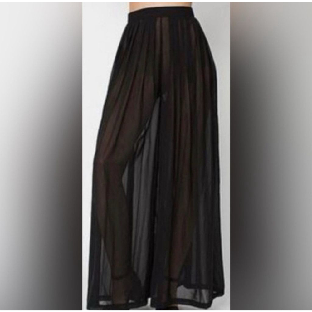 AMERICAN APPAREL NWT Black Wide Leg Pleated Chiffon Pants Sheer XS